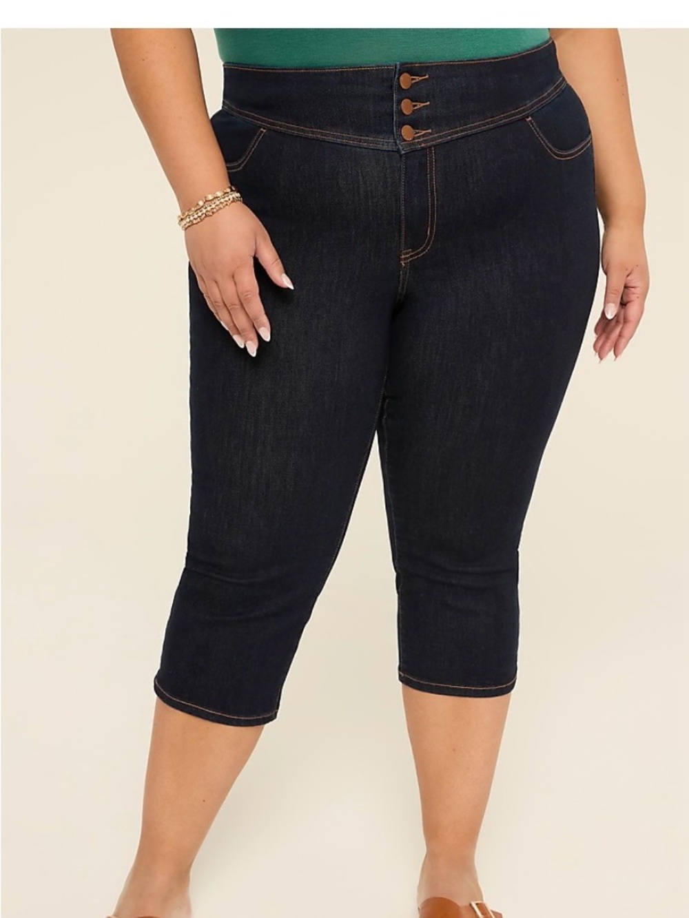 Lane Bryant Dark Blue Triple-Button Crop Jeans